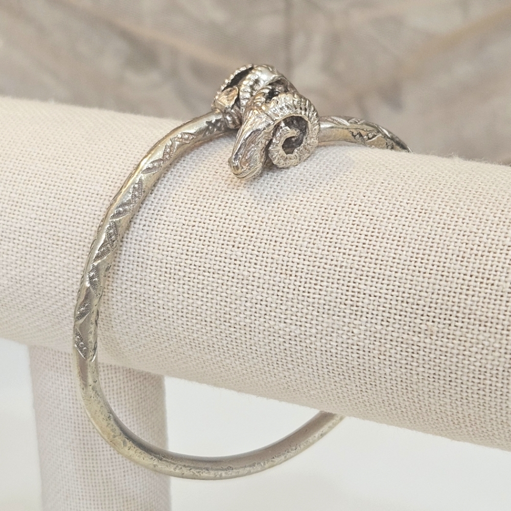 Sterling Silver Ram Head Solid Bypass Cuff Bangle… - image 8